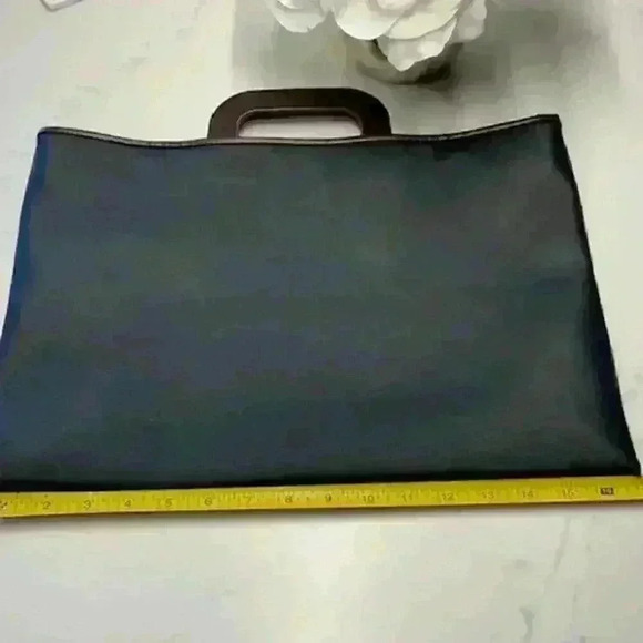 NWOT!  Decarhe Satchel/Tote/Bag Vinyl with Leather Trim Black/Brown - Picture 7 of 10